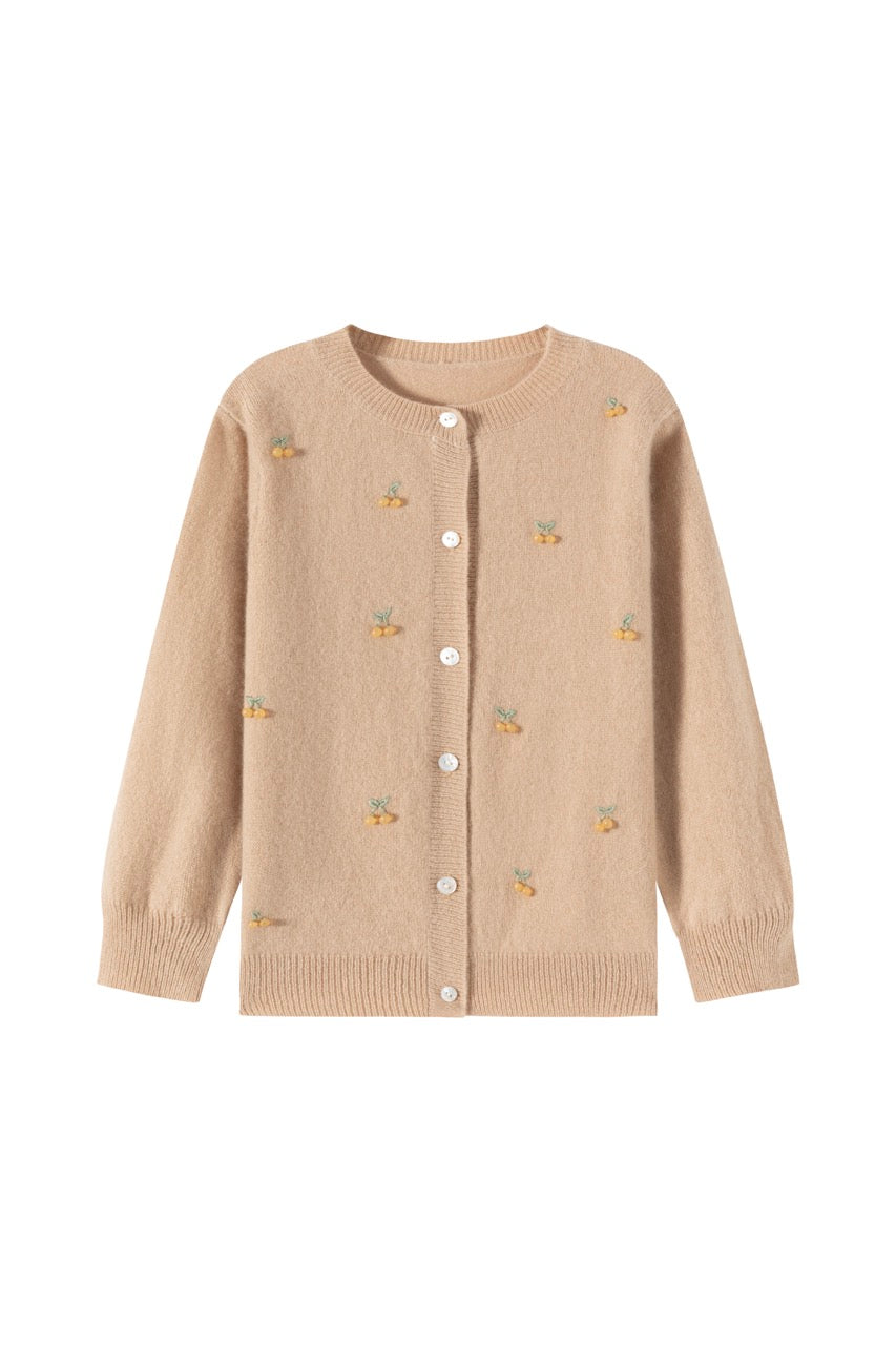 Khaki Beaded Berry Wool Cardigan