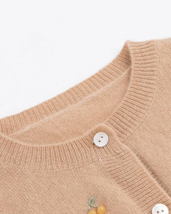 Khaki Beaded Berry Wool Cardigan