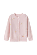 Pink Floral Embroidered Wool Cardigan