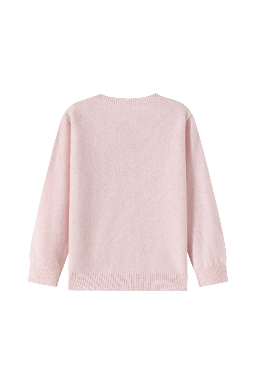 Pink Floral Embroidered Wool Cardigan