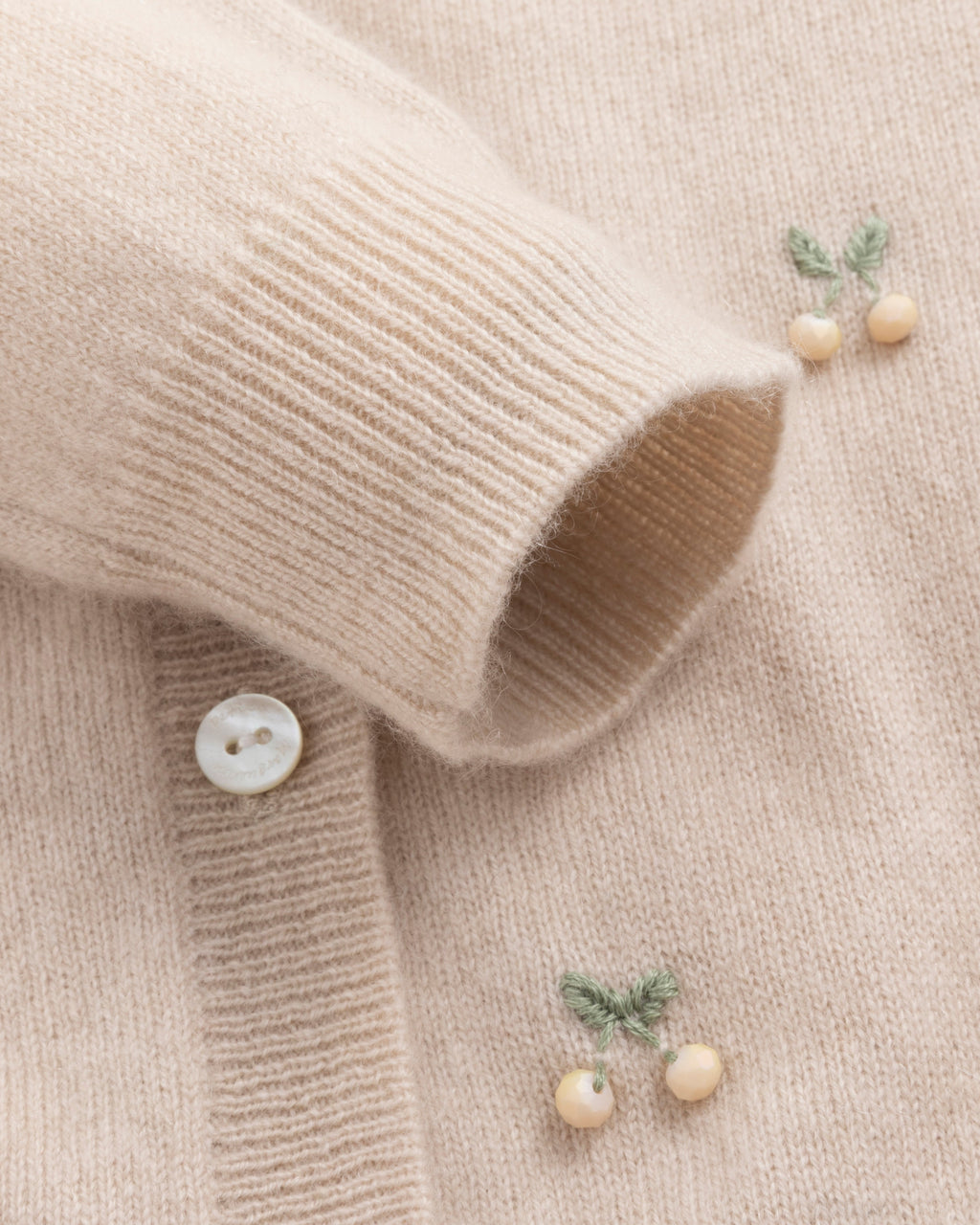 Khaki Berry Embroidered Wool Cardigan