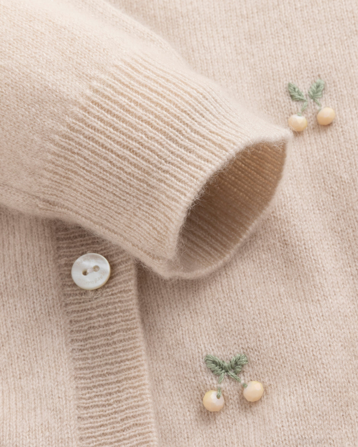 Khaki Berry Embroidered Wool Cardigan