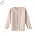 Khaki Berry Embroidered Wool Cardigan
