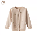 Dark Khaki Berry Embroidered Wool Cardigan